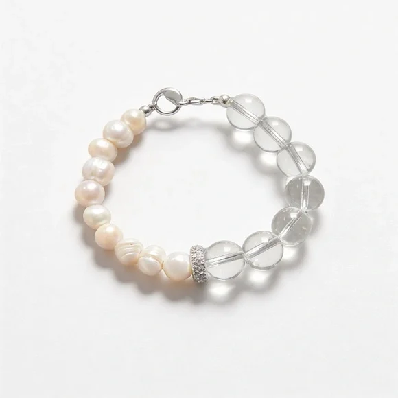 *NWT* Freshwater Pearl and Clear Crystal Bead Bracelet - Picture 2 of 4